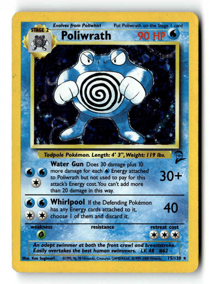 Pokemon Card Poliwrath Holo LP Base Set 2 15/130