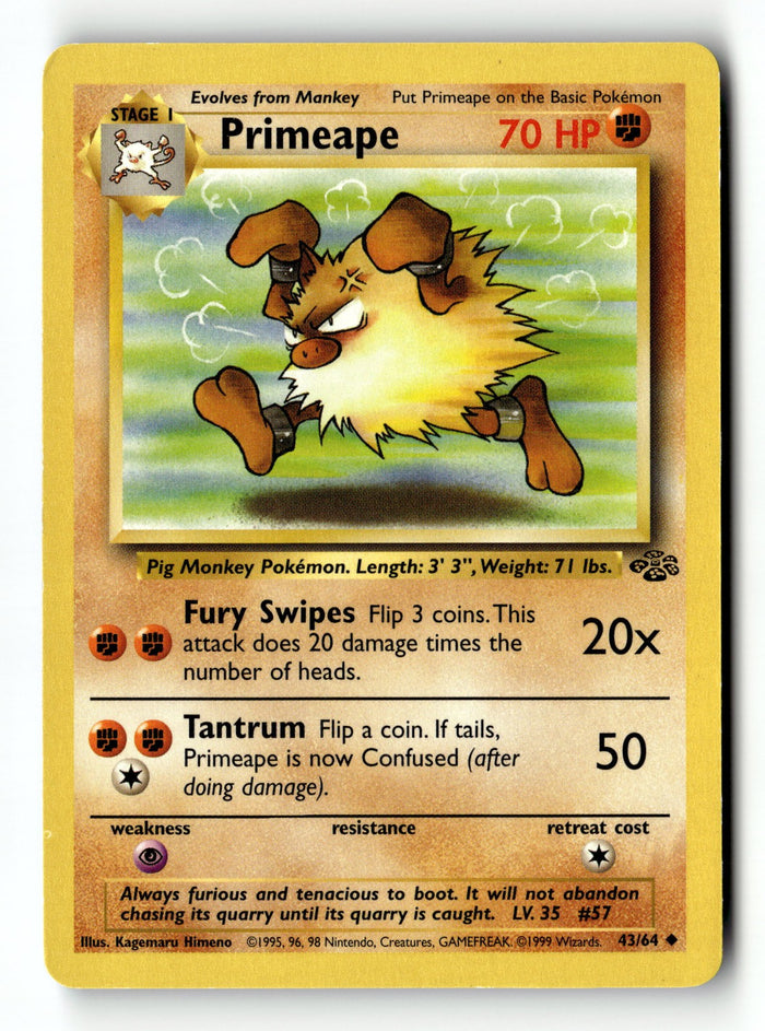 Pokemon Card Primeape Unlimited LP Jungle 43/64