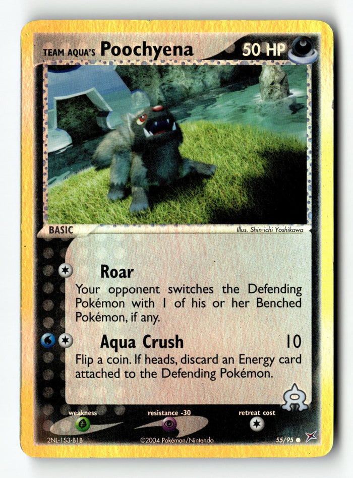 Pokemon Card Team Aqua's Poochyena Reverse Holo LP Team Magma vs Team Aqua 55/95