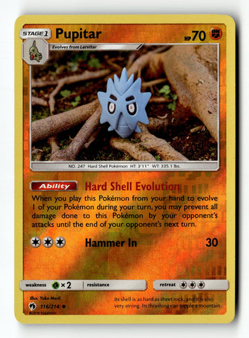 Pokemon Card Pupitar Reverse Holo LP SM - Lost Thunder 116/214