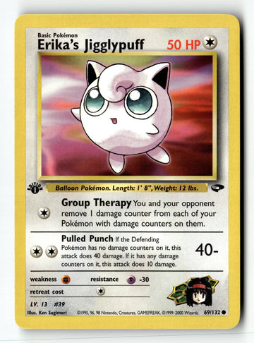 Pokemon Card Erika's Jigglypuff 1st Edition LP Gym Challenge 069/132