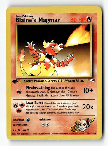 Pokemon Card Blaine's Magmar 1st Edition LP Gym Heroes 037/132