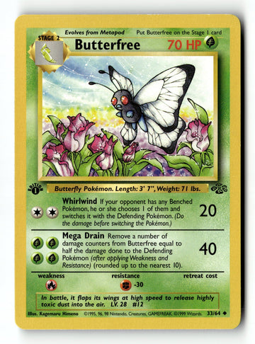Pokemon Card Butterfree 1st Edition LP Jungle 33/64