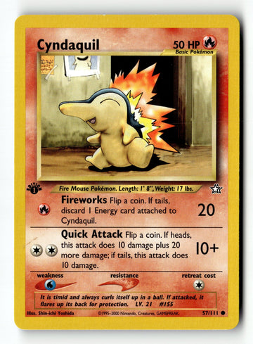 Pokemon Card Cyndaquil (57) 1st Edition LP Neo Genesis 057/111