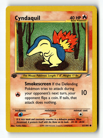 Pokemon Card Cyndaquil 1st Edition LP Neo Destiny 061/105