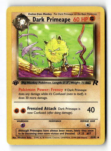 Pokemon Card Dark Primeape 1st Edition LP Team Rocket 43/82