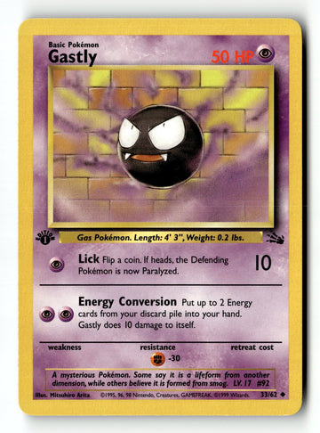 Pokemon Card Gastly 1st Edition LP Fossil 33/62