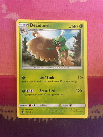 Pokemon Card Decidueye Sun & Moon Rare 11/149 NM