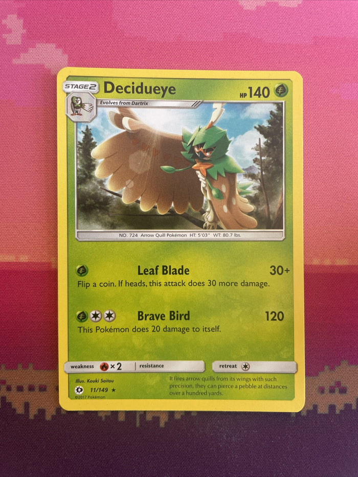 Pokemon Card Decidueye Sun & Moon Rare 11/149 NM