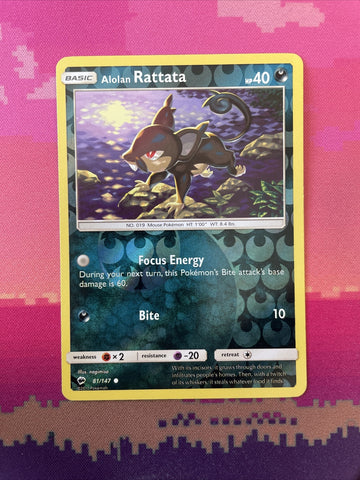 Pokemon Card Alolan Rattata Burning Shadows Reverse Holo 81/147 Near Mint