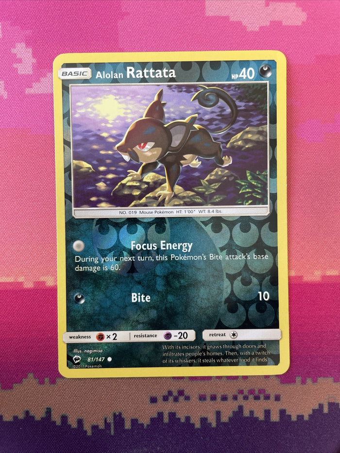 Pokemon Card Alolan Rattata Burning Shadows Reverse Holo 81/147 Near Mint