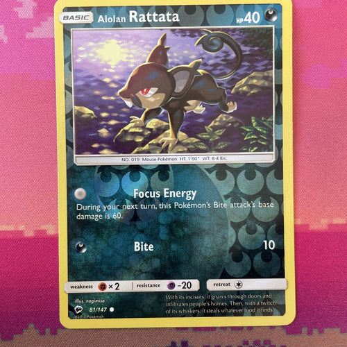 Pokemon Card Alolan Rattata Burning Shadows Reverse Holo 81/147 Near Mint