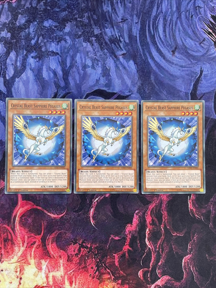 LED2-EN042 x3 Crystal Beast Sapphire Pegasus 1st Edition Mint YuGiOh Card