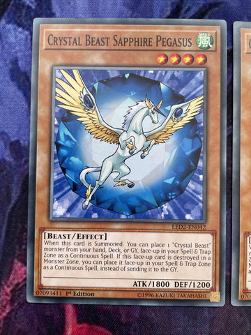 LED2-EN042 x3 Crystal Beast Sapphire Pegasus 1st Edition Mint YuGiOh Card (back)