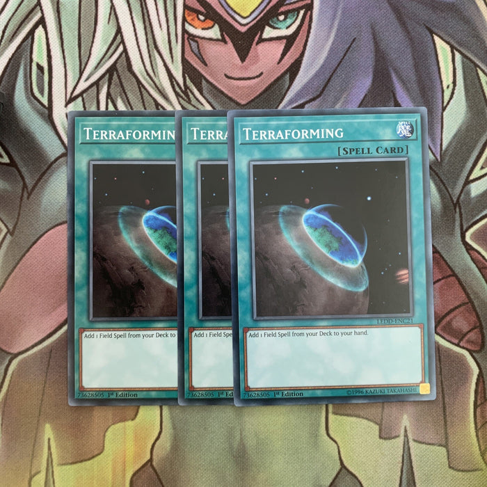 LEDD-ENC21 x3 Terraforming Common Excellent Condition Yugioh