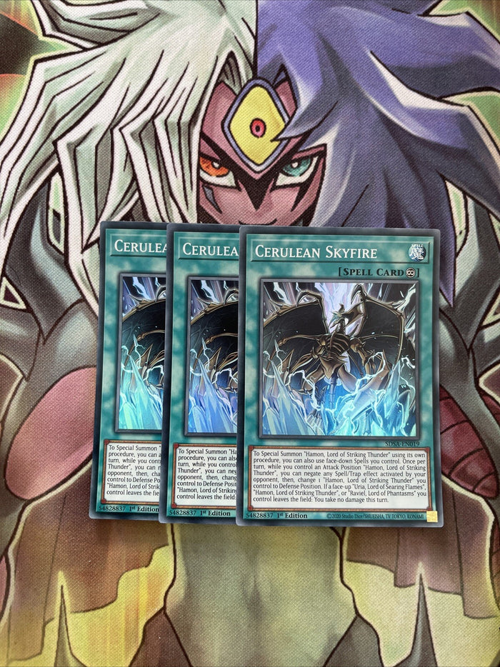 SDSA-EN019 x3 Cerulean Skyfire Super Rare Excellent Condition Yugioh