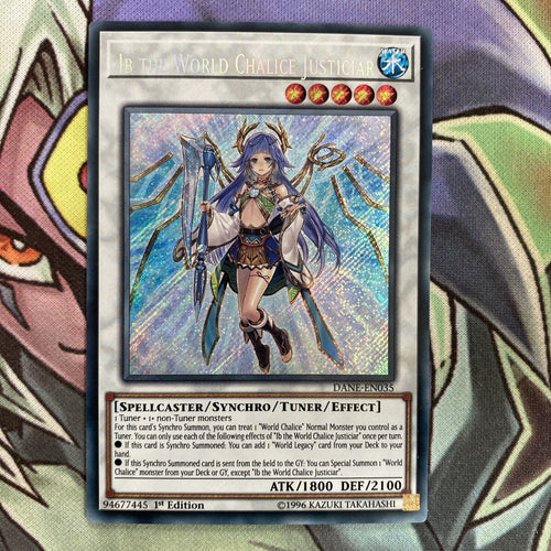 DANE-EN035 Ib The World Chalice Justiciar Secret Rare 1st Edition NM Yugioh Card