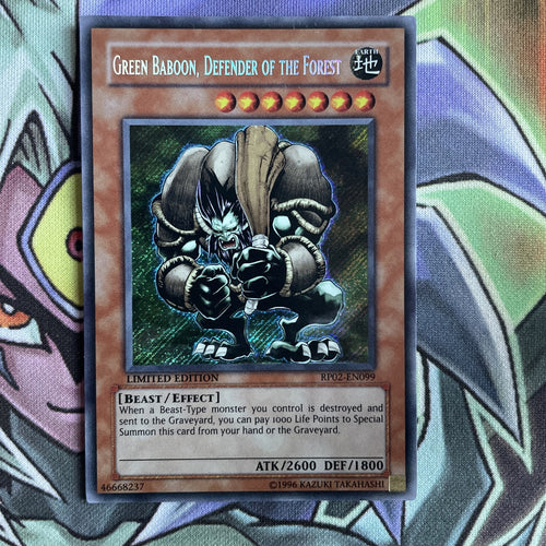 RP02-EN099 Green Baboon, Defender Of The Forest Secret Limited Ed NM Yugioh Card