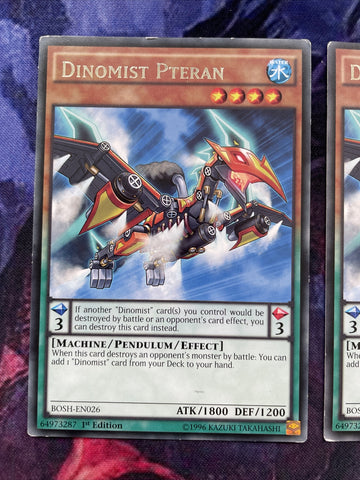 BOSH-EN026 x3 Dinomist Pteran Rare 1st edition Near Mint YuGiOh Cards Playset (back)