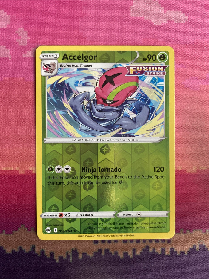 Pokemon Card Accelgor Fusion Strike Reverse Holo Rare 014/264 Near Mint