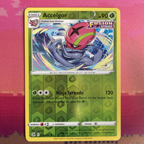 Pokemon Card Accelgor Fusion Strike Reverse Holo Rare 014/264 Near Mint