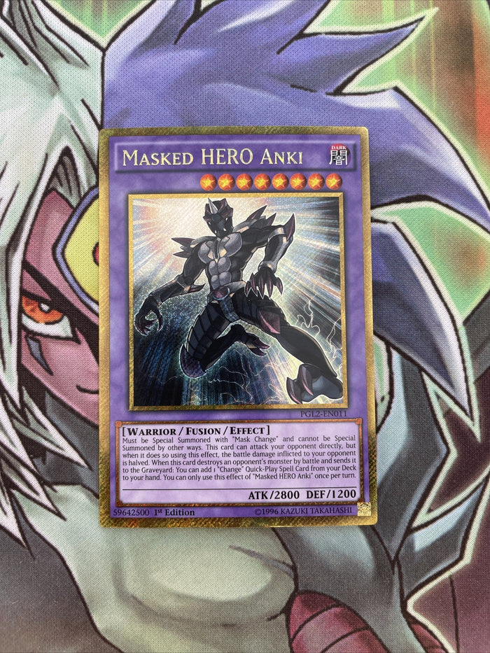 PGL2-EN011 Masked Hero Anki Gold Secret Rare 1st Edition NM Yugioh Card