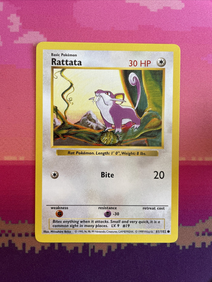 Pokemon Card Rattata Shadowless Base Set Common 61/102 NM Condition
