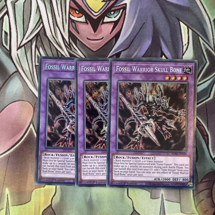 BLAR-EN008 x3 Fossil Warrior Skull Bone Secret Rare Excellent Condition Yugioh