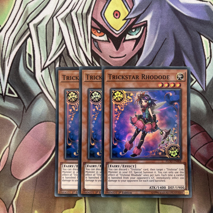 FLOD-EN008 x3 Trickstar Rhodode Super Rare Excellent Condition Yugioh