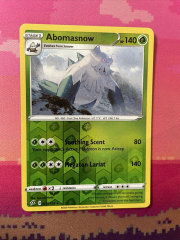 Pokemon Card Abomasnow Rebel Clash Reverse Holo Rare 013/192 Near Mint