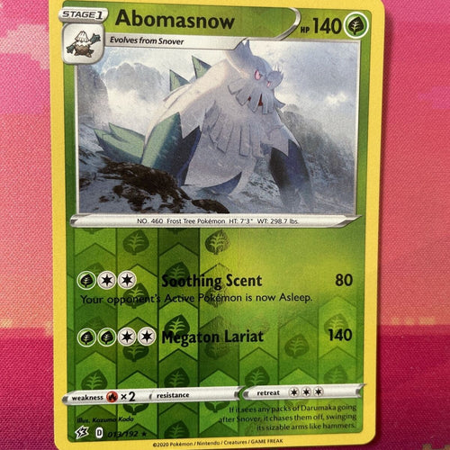 Pokemon Card Abomasnow Rebel Clash Reverse Holo Rare 013/192 Near Mint