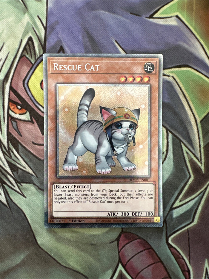 RA02-EN001 Rescue Cat Platinum Secret Rare 1st Edition NM Yugioh Card