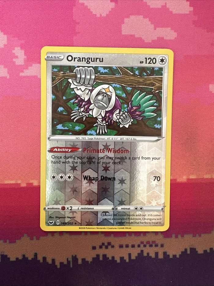 Pokemon Card Oranguru Sword & Shield Reverse Holo Rare 148/202 Near Mint