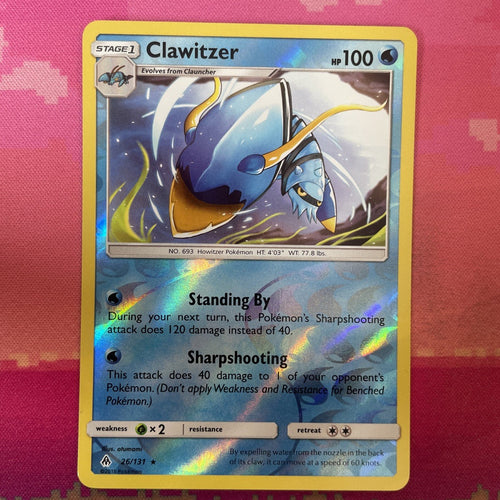 Pokemon Card Clawitzer Forbidden Light Reverse Holo Rare 26/131 Near Mint