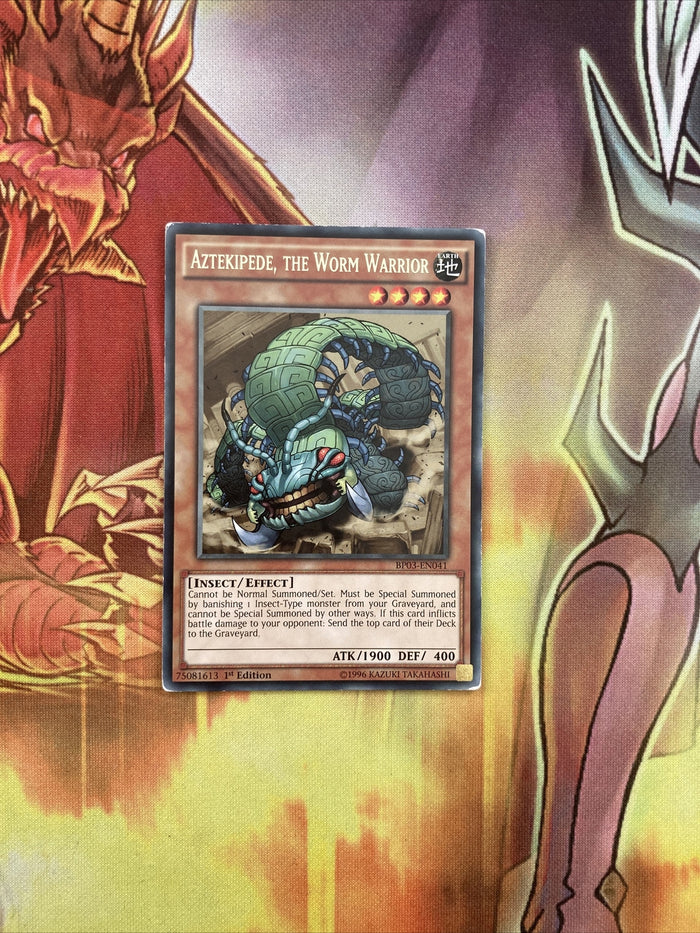 BP03-EN041 YUGIOH Aztekipede, The Worm Warrior Rare 1st ed played conditi