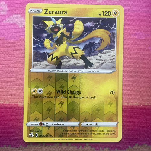 Pokemon Card Zeraora Fusion Strike Reverse Holo Rare 102/264 Near Mint