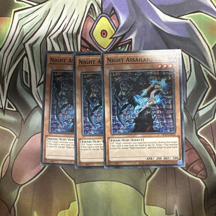 OP19-EN016 x3 Night Assailant Common Excellent Condition Yugioh