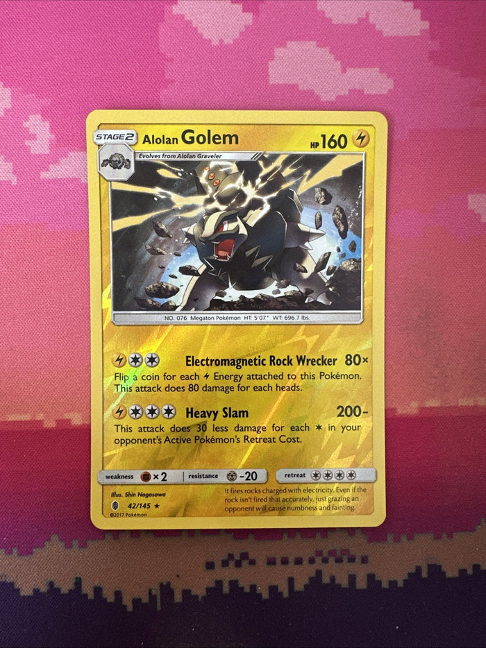Pokemon Card Alolan Golem Guardians Rising Reverse Holo Rare 42/145 NM