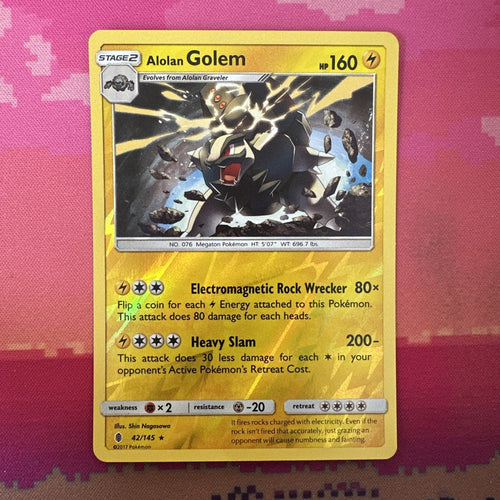 Pokemon Card Alolan Golem Guardians Rising Reverse Holo Rare 42/145 NM