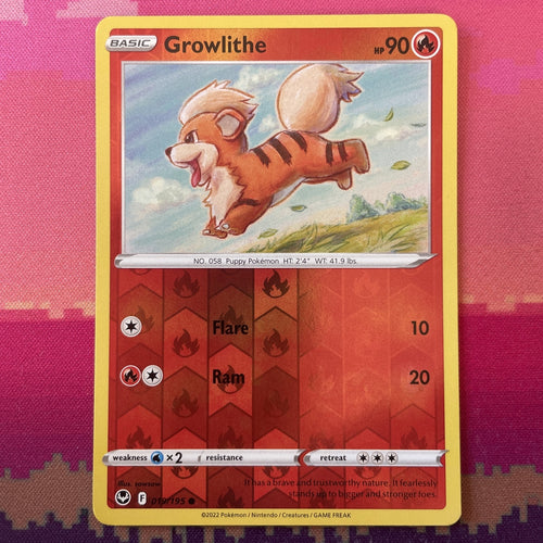 Pokemon Card Growlithe Silver Tempest Reverse Holo 019/195 Near Mint