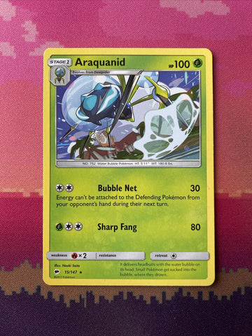 Pokemon Card Araquanid Burning Shadows Rare 15/147 Near Mint