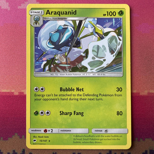 Pokemon Card Araquanid Burning Shadows Rare 15/147 Near Mint