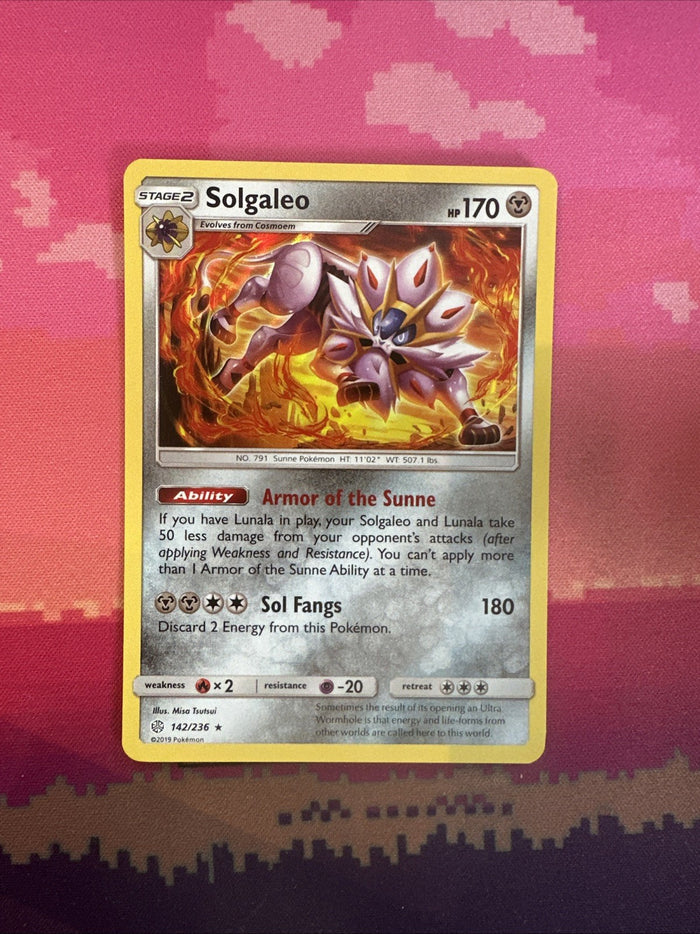Pokemon Card Solgaleo Cosmic Eclipse Holo Rare 142/236 Near Mint