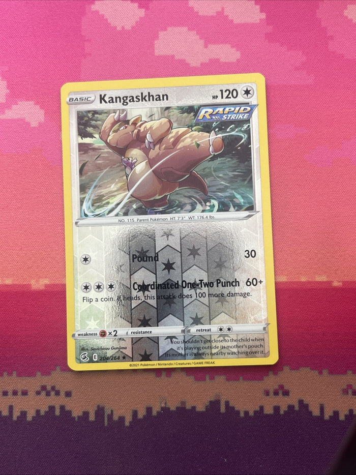 Pokemon Card Kangaskhan Fusion Strike Reverse Holo Rare 204/264 Near Mint
