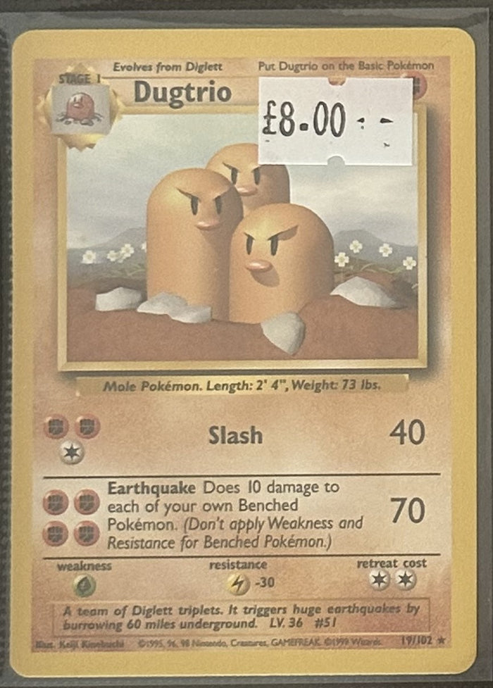 Pokemon Card Dugtrio Base Set Rare 19/102 Lightly Played