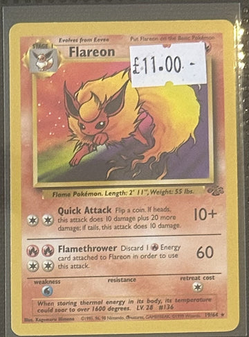 Pokemon Card Flareon Jungle Rare 19/64 Lightly Played