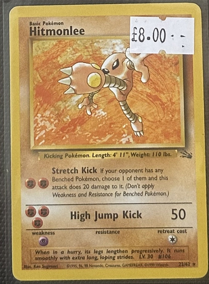Pokemon Card Hitmonlee Fossil Rare 22/62 Lightly Played