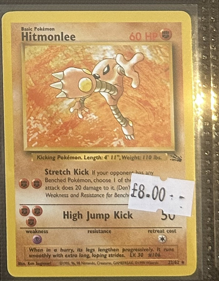 Pokemon Card Hitmonlee Fossil Rare 22/62 Lightly Played