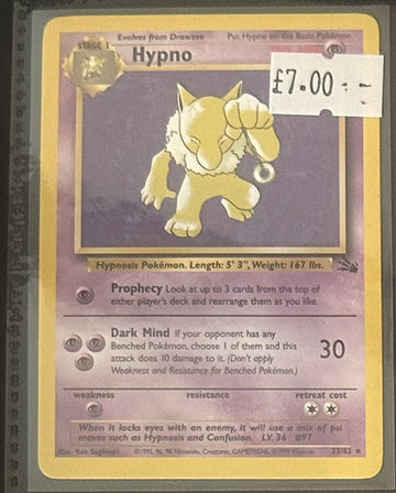 Pokemon Card Hypno Fossil Rare 23/62 Lightly Played
