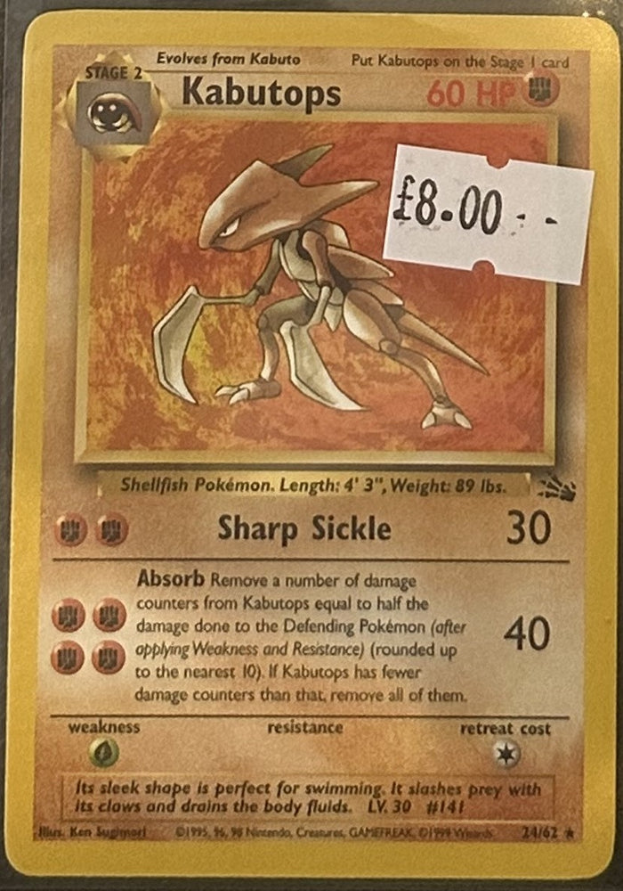 Pokemon Card Kabutops Fossil Rare 24/62 Lightly Played